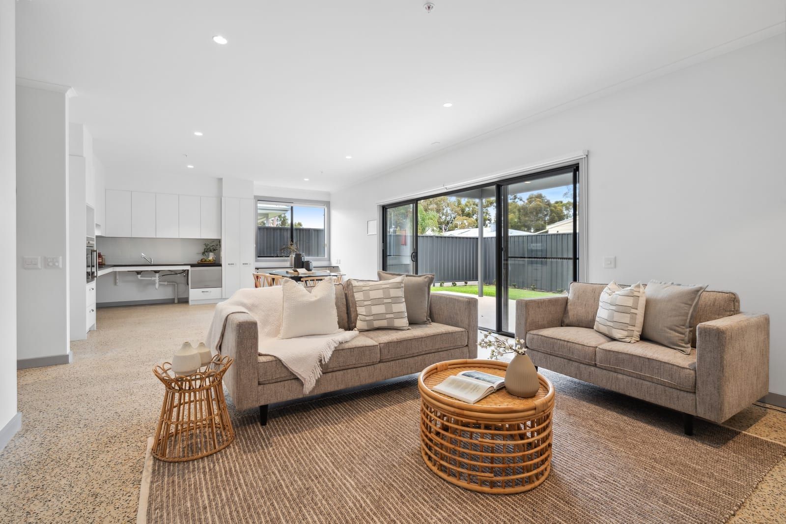 The open lounge at the Wyndham Road home in Salisbury North, with sliding doors to the garden